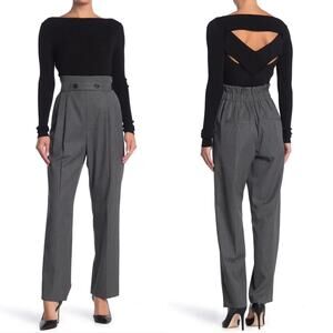 NEW Helmut Lang Hi Waist Paperbag Gabardine Pants 10 Grey